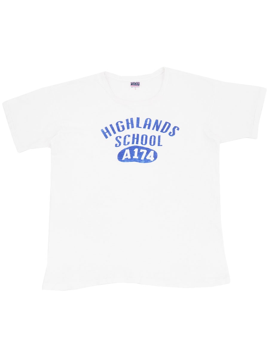 50's～ FELCO athletic wear ''HIGHLANDS SCHOOL A174'' 3段染み込みプリント Tシャツ ホワイト 表記(L)