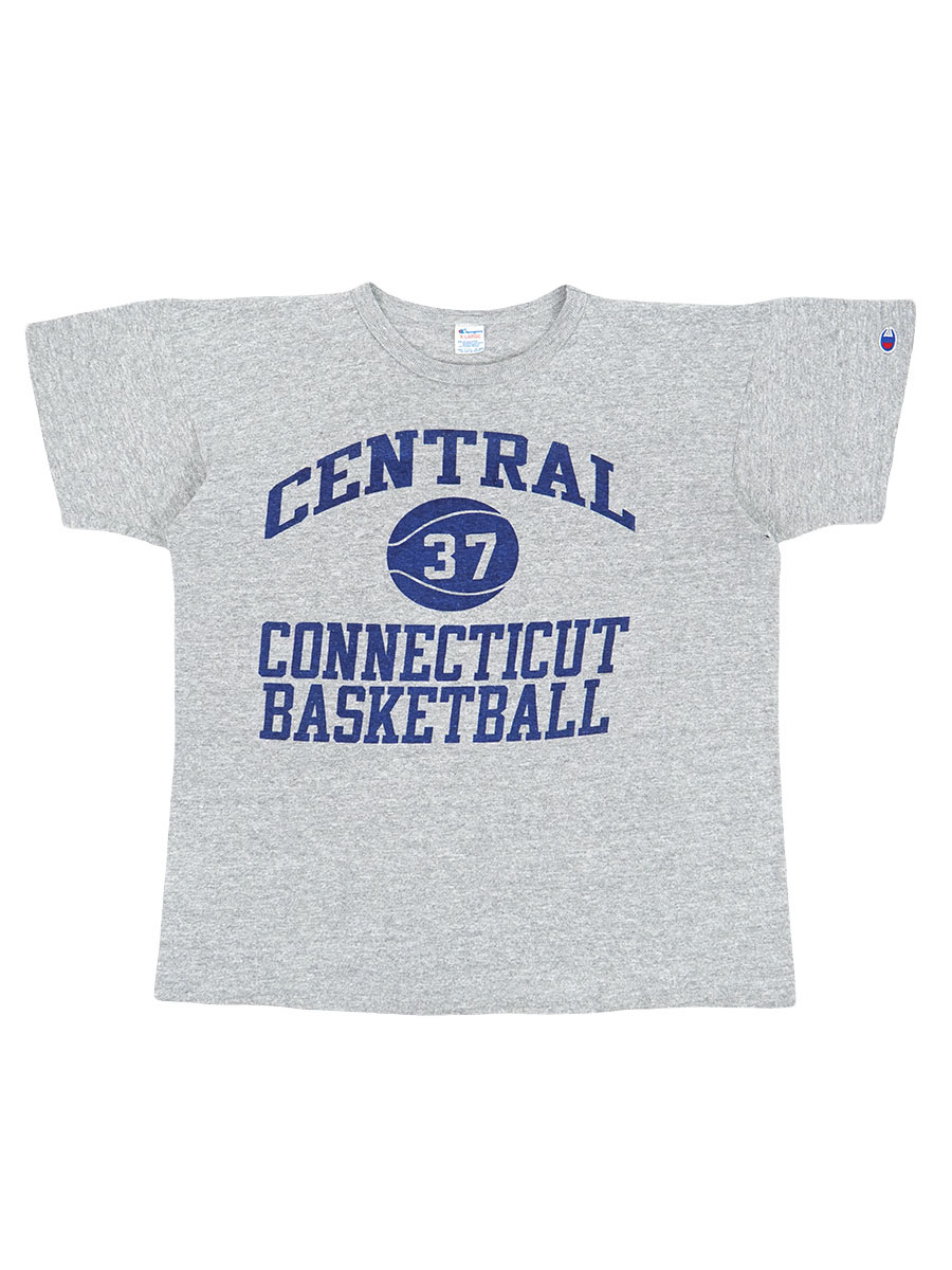 80's トリコタグ チャンピオン ''CENTRAL CONNECTICUT BASKETBALL'' 染み込み4段 霜降りTシャツ 表記(XL)