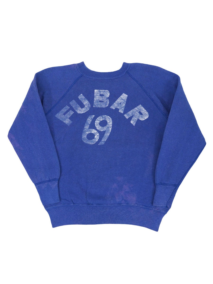 60's ''FUBAR 69'' ラグランスウェット ブルー 実寸(L位)
