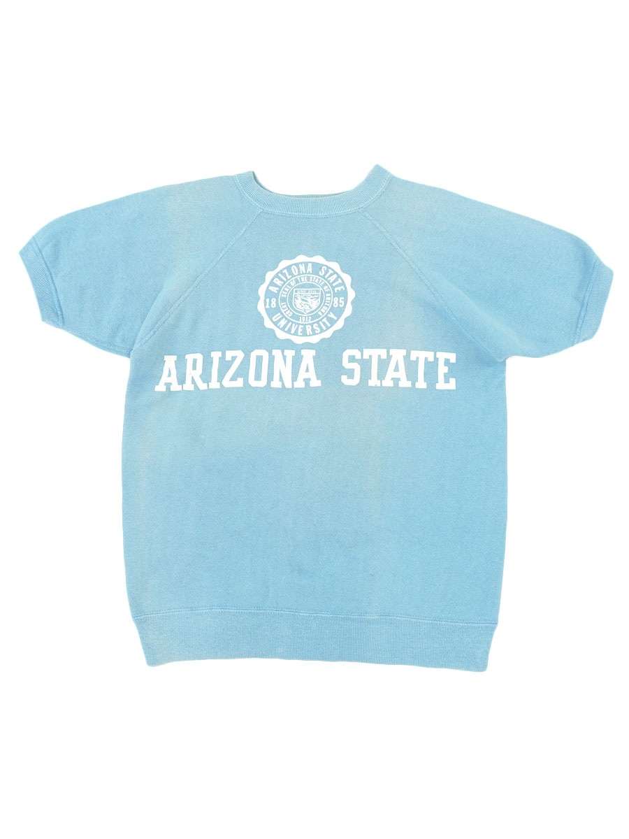 60's ''ARIZONA STATE'' フロッキープリント 半袖スウェット サックス