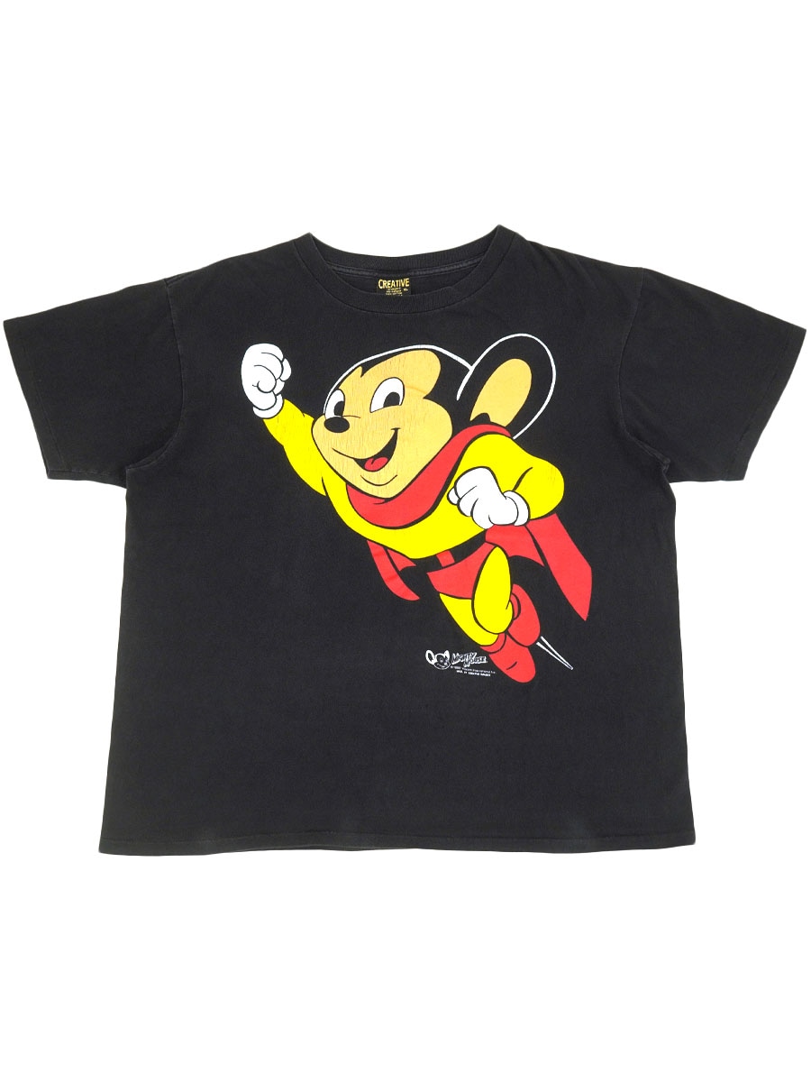 90's CREATIVE images ''MIGHTY MOUSE'' プリントTシャツ ブラック