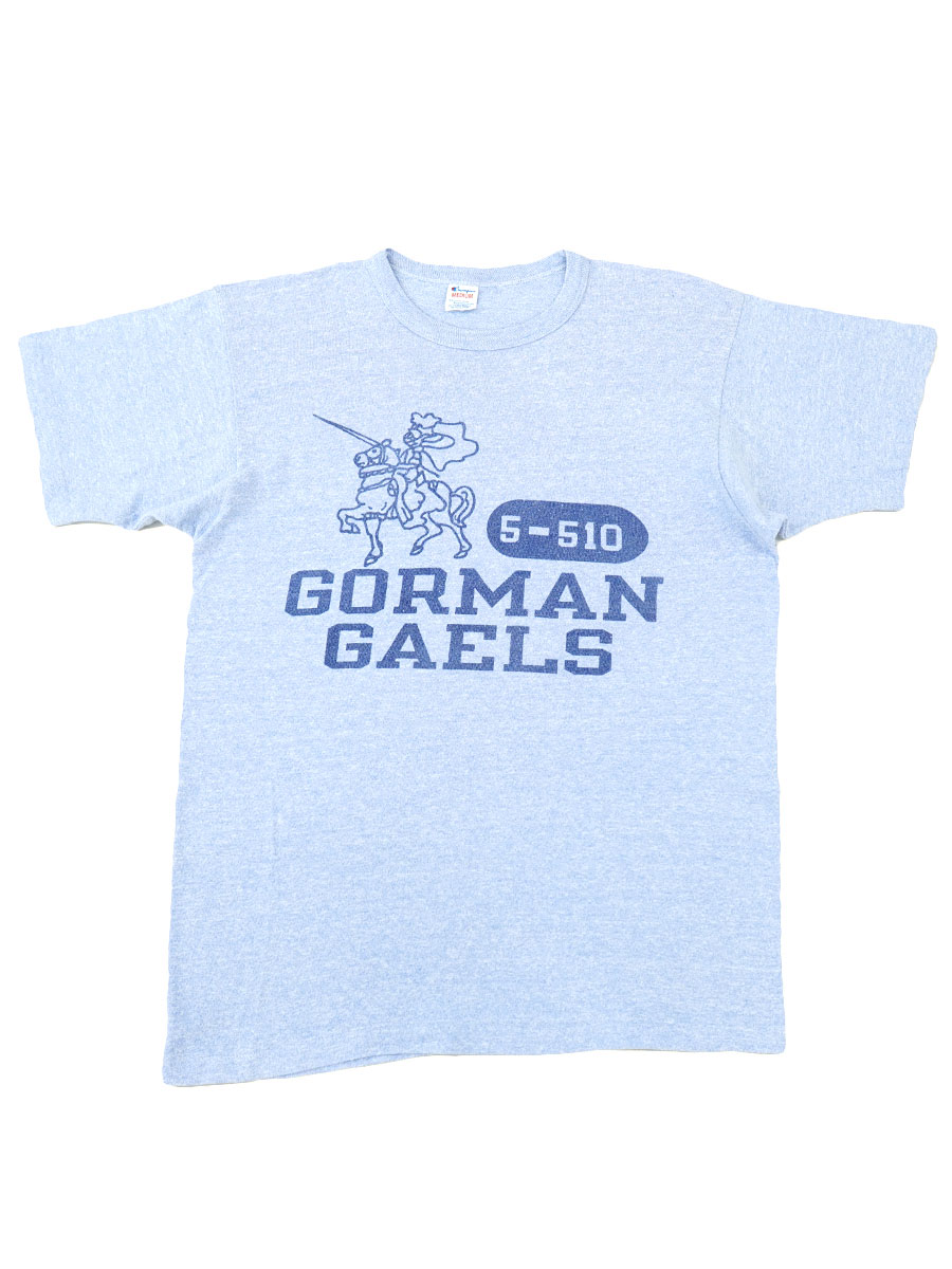 80's トリコタグ チャンピオン 青霜降り ''GORMAN GAELS'' 染み込み T