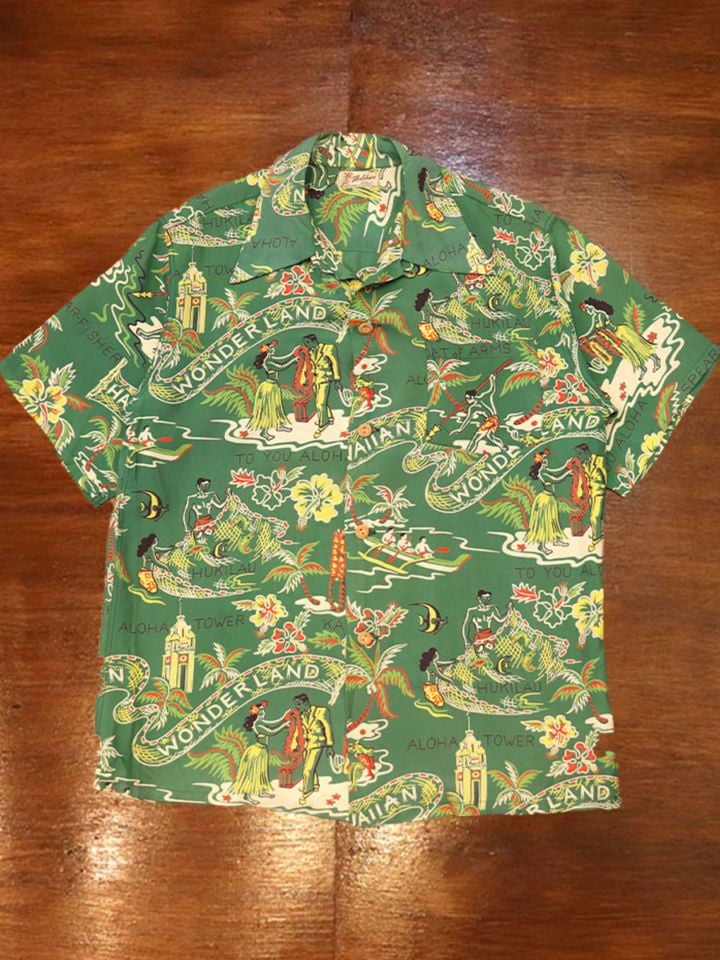 1950s HAWAIIAN SHIRT , WONDERLAND , Size M