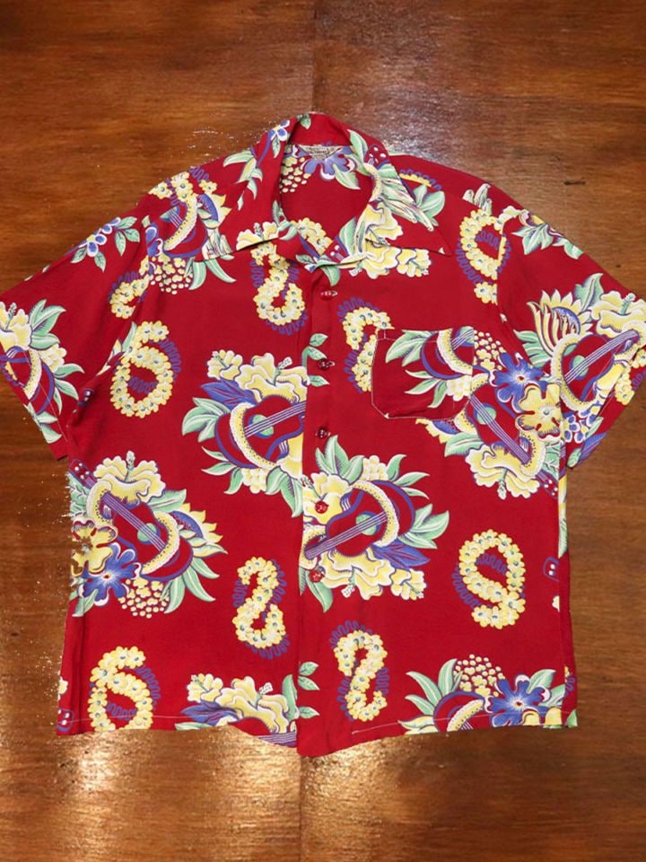 1940s HAWAIIAN SHIRT , MENU , Size M