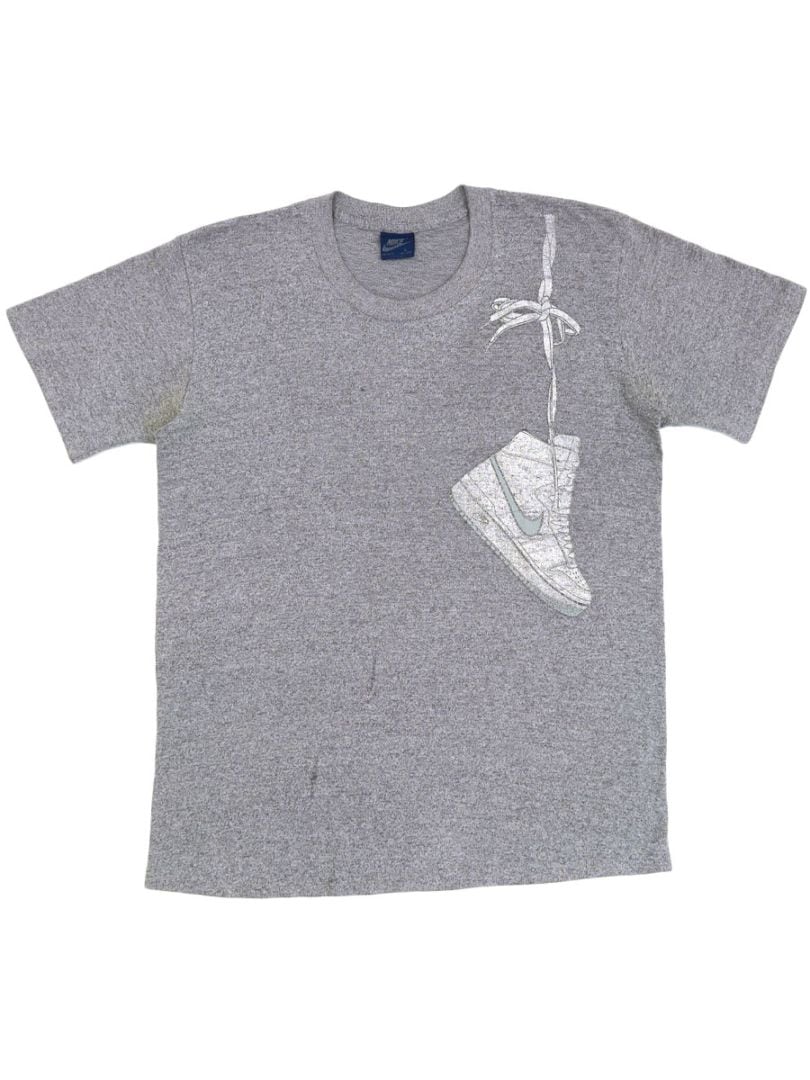 80's 紺タグ NIKE ''AIR SHIP'' 肩掛けプリント Tシャツ グレー 表記(L