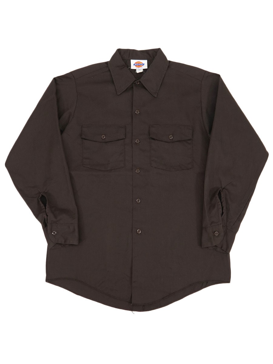 80's Dickies 無地ブラウン L/S ワークシャツ 表記(15-15 1/2 x 33) USA製