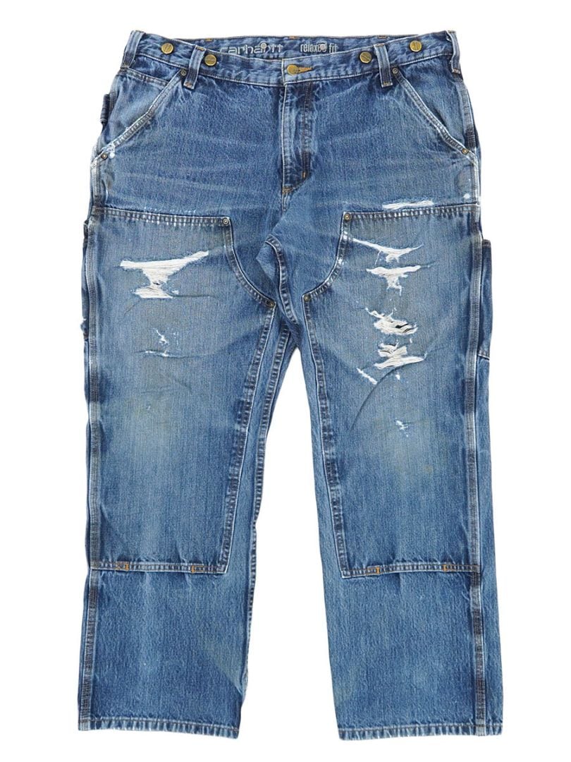 カーハート サスペンダーボタン ダブルニー デニムロガーパンツ 表記