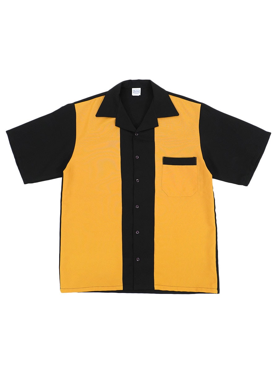 USA製 Tutti オープンカラー 切り替え S/S ポリエステルシャツ 黒黄
