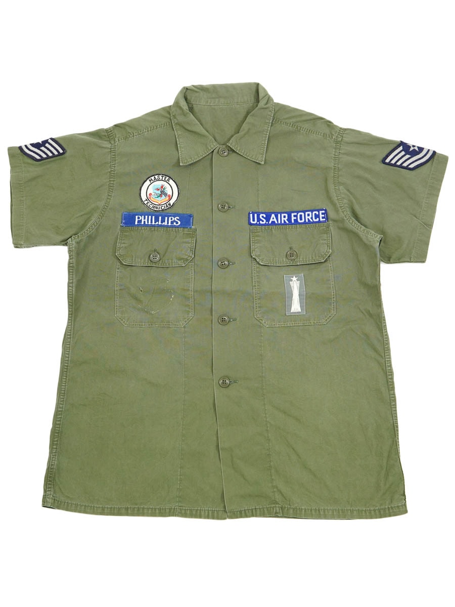 60's～ U.S.ARMY コットンポプリン 半袖シャツ ワッペン付き 実寸(16位)