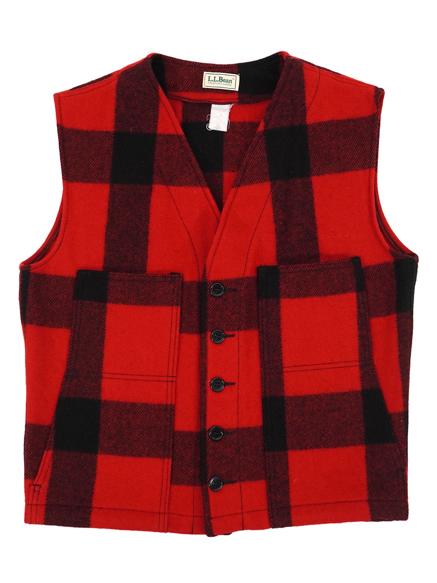80's L.L.Bean 赤黒ブロックチェック ウールマッキーノベスト表記(L