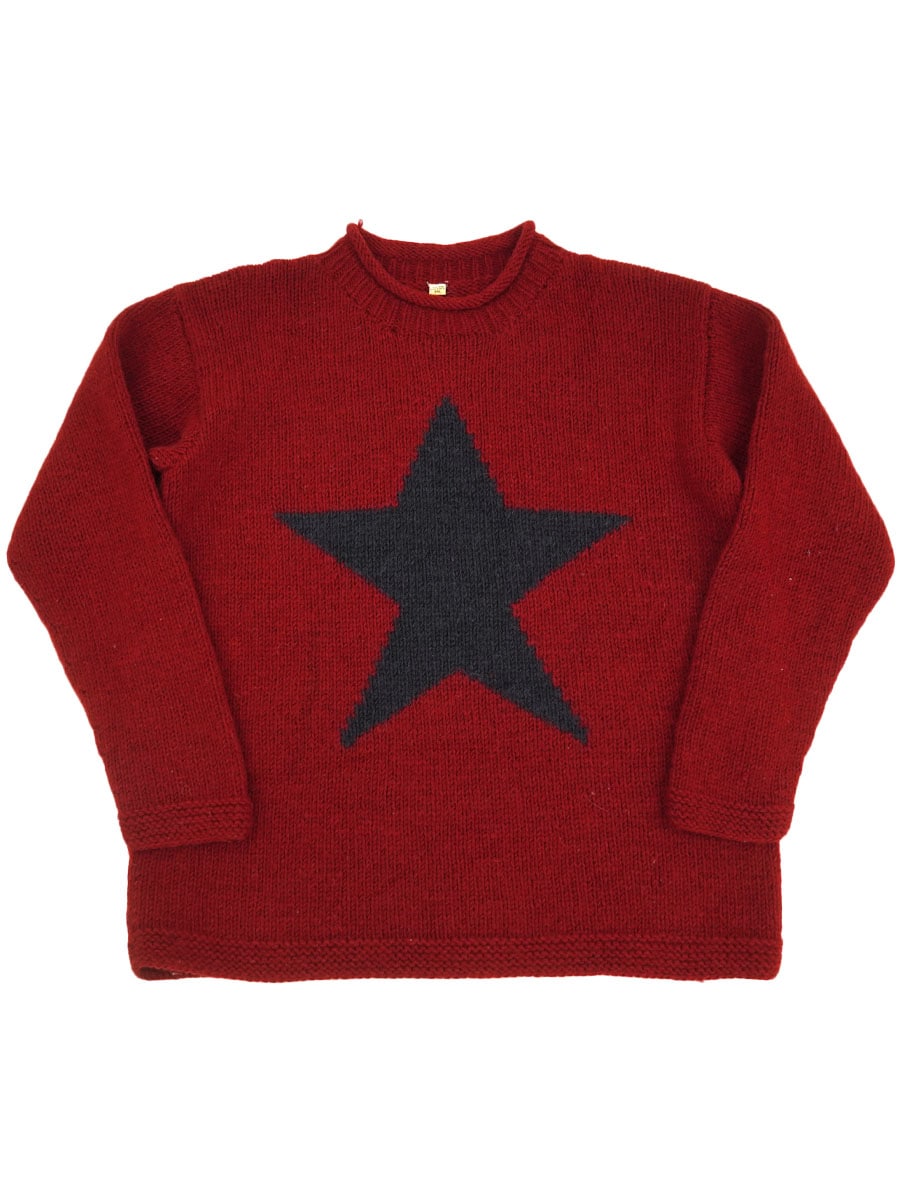 80's～ 100％ウール 星柄 ロールネック ニットセーター 表記(XXL