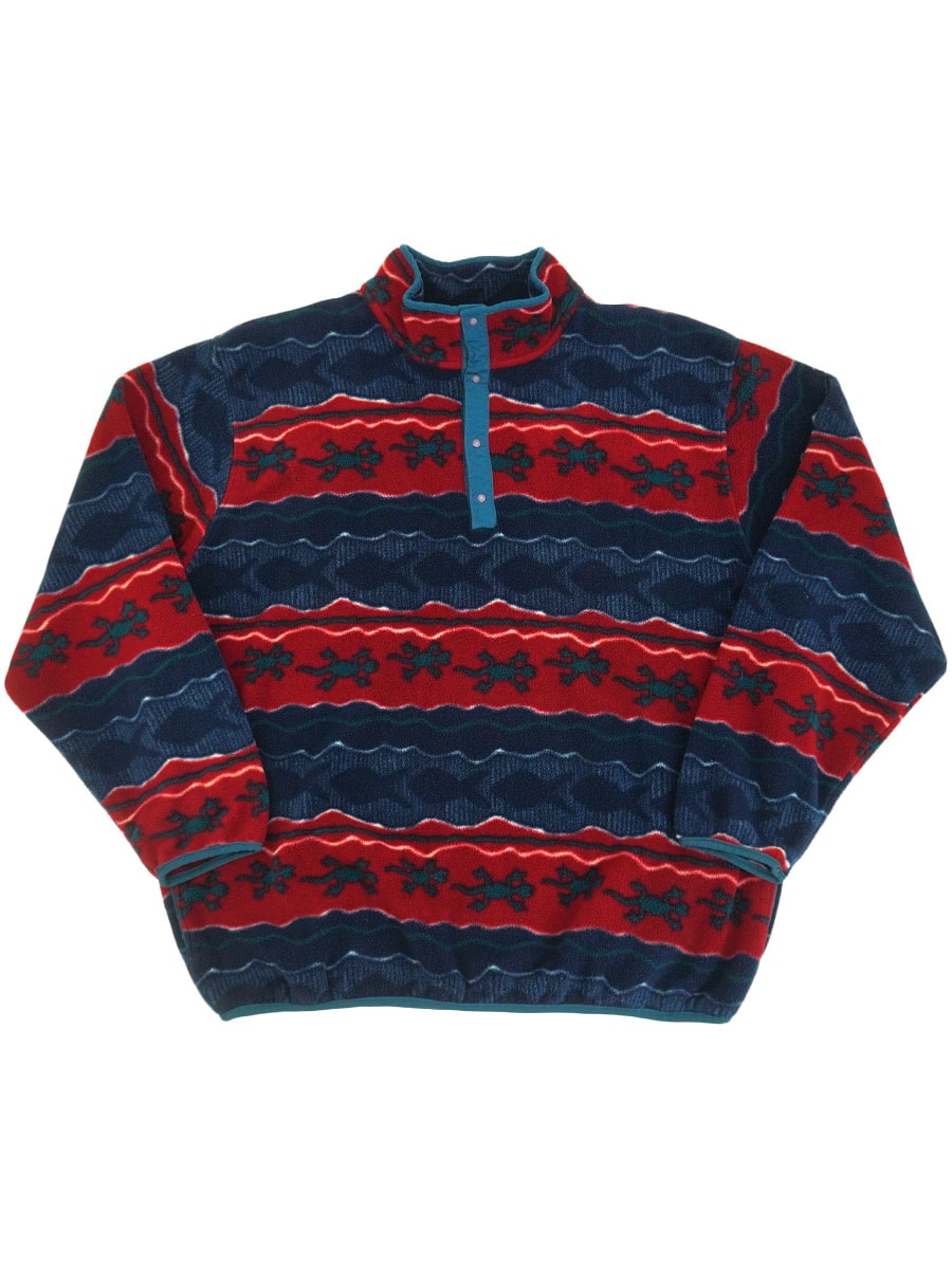 80's～ L.L.Bean 総柄 スナップTタイプ フリースプルオーバー 実寸(XL