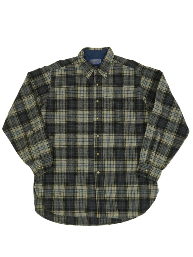 70's ペンドルトン 好配色チェック柄 ラウンド型 B.D. ウールシャツ 紺
