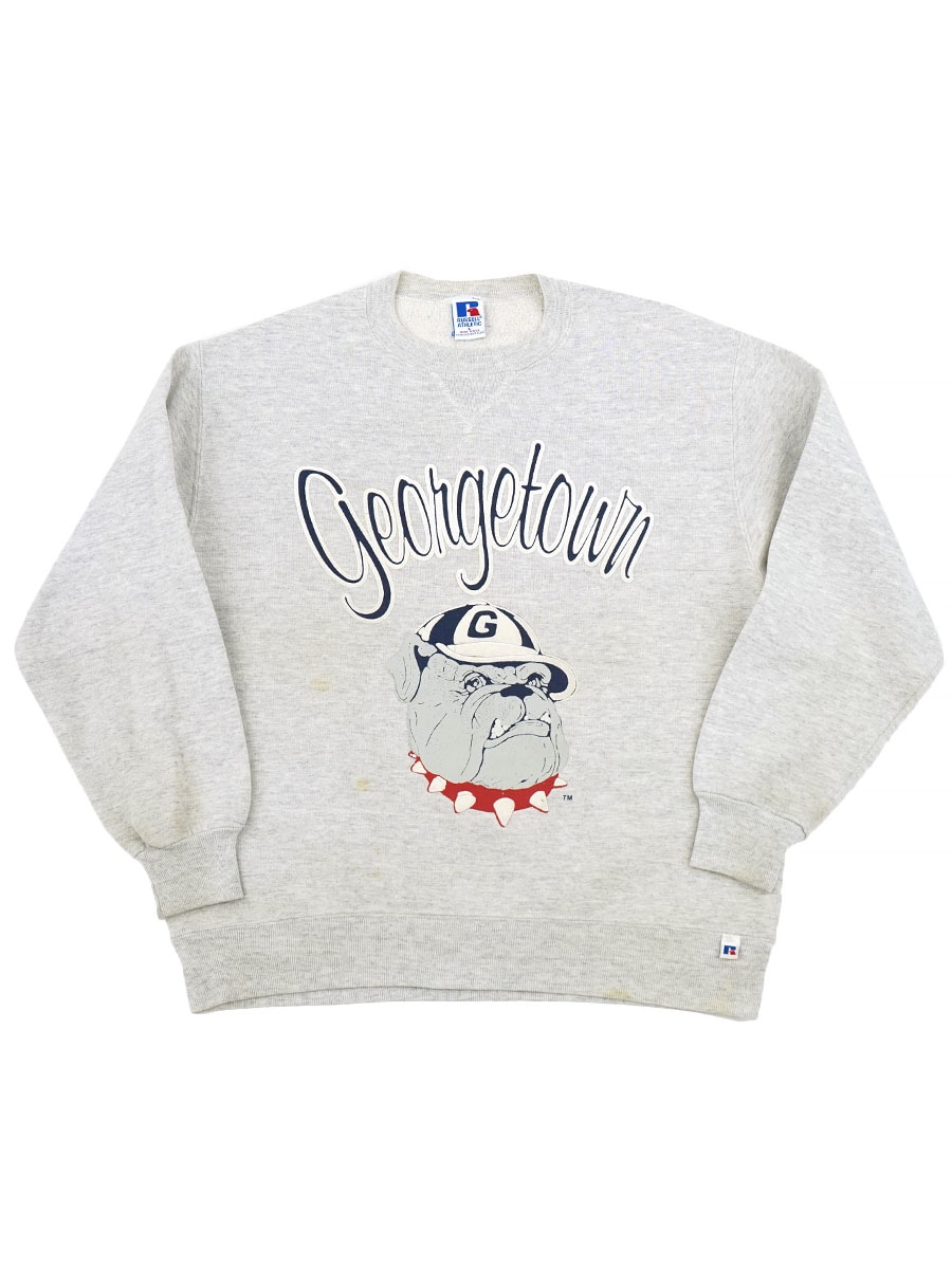 90's RUSSELL ATHLETIC ''Georgetown'' ブルドッグ 前V スウェット 表記(L) USA製 