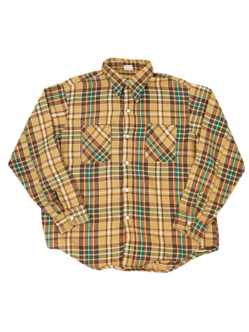 70's 単色タグ BIG MAC 好配色チェック フランネルシャツ ブラウン 表記(XL)