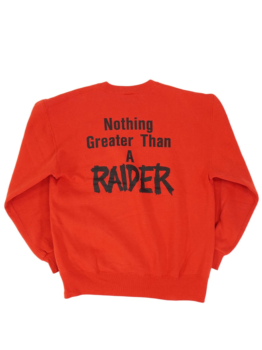 90's RUSSELL ATHLETIC ''Waynesburg Central'' プリント 前V スウェット レッド 表記(L) USA製