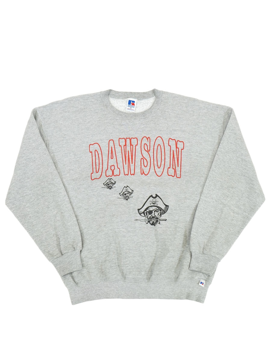 90's RUSSELL ATHLETIC ''DAWSON'' プリント 前V スウェット グレー 表記(XL) USA製