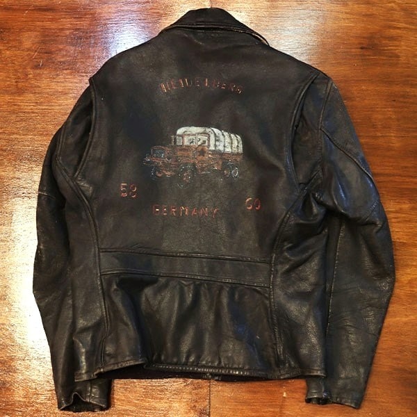 1940s LEATHER JACKET , SOUVENIR PAINT , Size 38