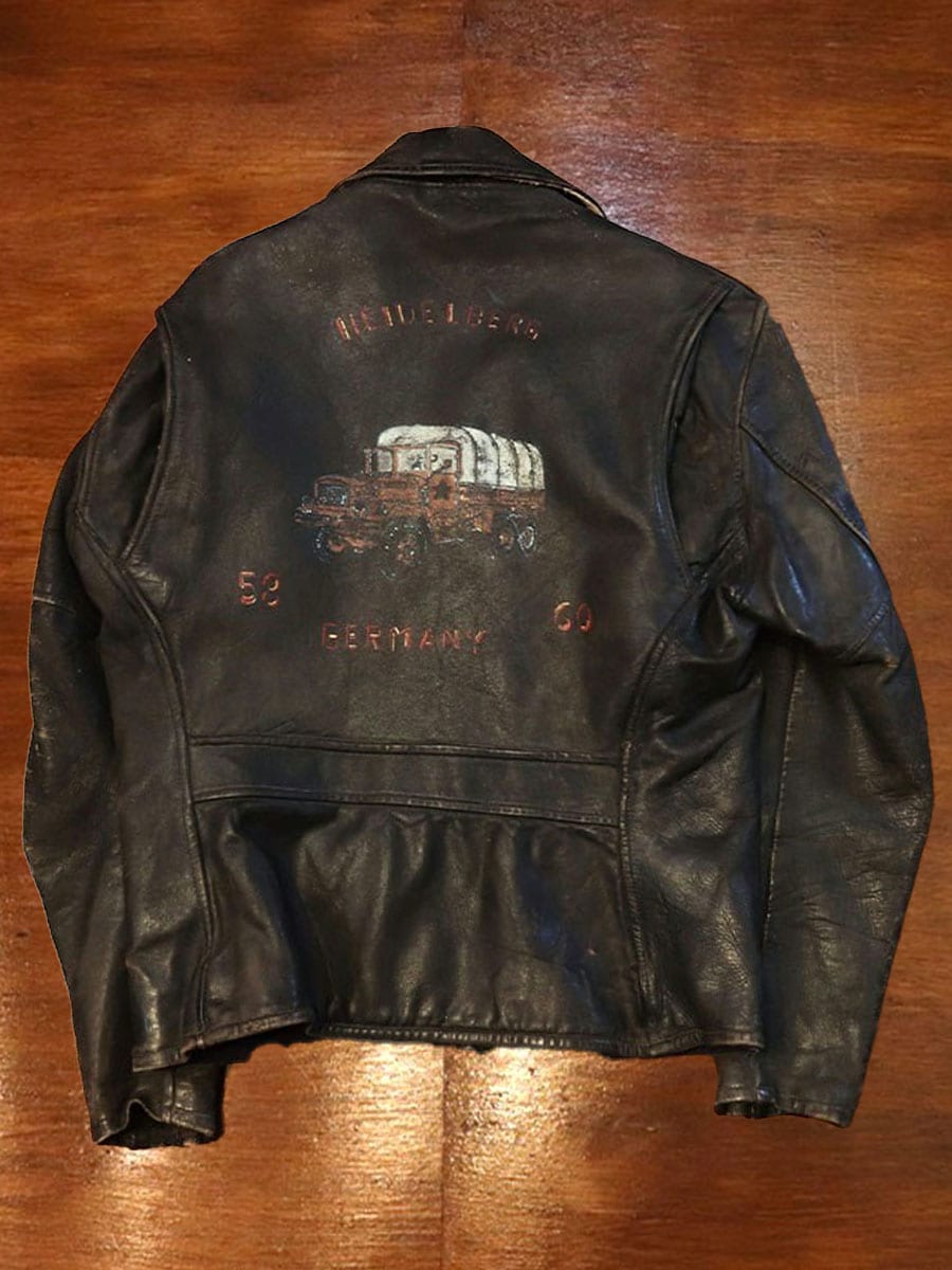 1940s LEATHER JACKET , SOUVENIR PAINT , Size 38