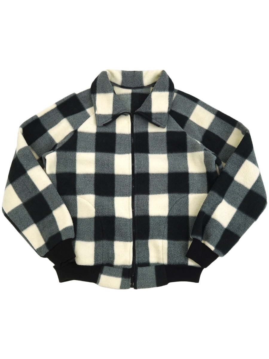 80's～ REI 白黒ブロックチェック フルジップ フリースジャケット 表記(L) USA製