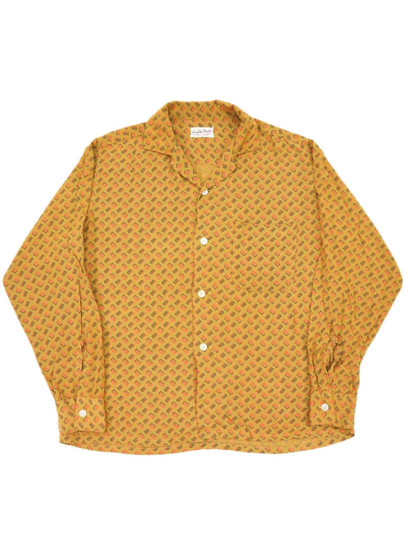 50's MYRON of California イエロー×ブラウン シャツ 60's Sandy Mac Donald オールオーバープリント ループカラーレーヨン