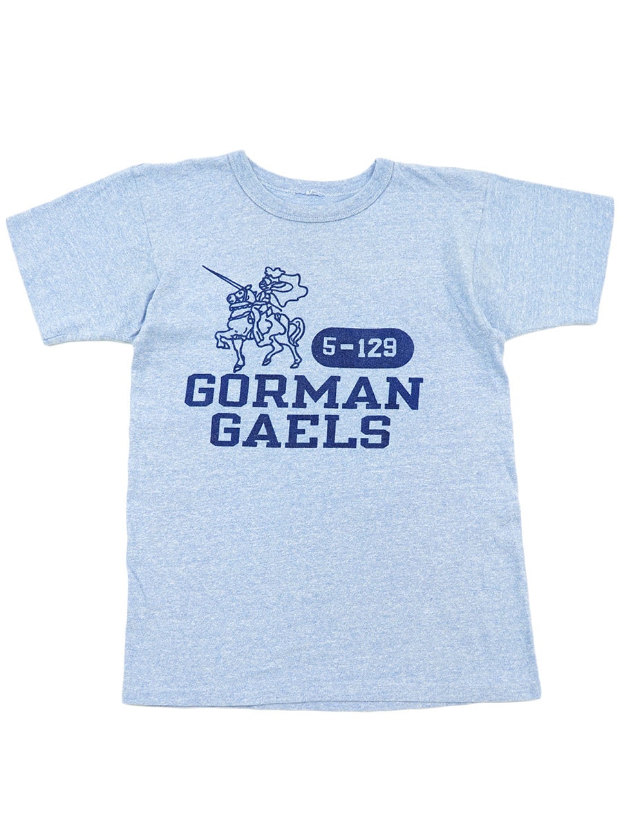 80's チャンピオン USCGA 染み込プリント 水色霜降り Teeシャツ実物 80's～ チャンピオン 青霜降り ''GORMAN GAELS'' 染み込み T
