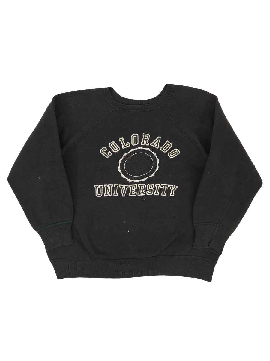 60's ''COLORADO UNIVERSTIY'' 3段フロッキープリント ラグランスウェット ブラック 実寸(L位)