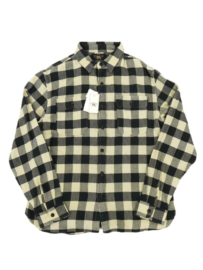 RRL ブロックチェック　ネルシャツ RRL マチ付き 好配色 白×黒ブロックチェック フランネルシャツ
