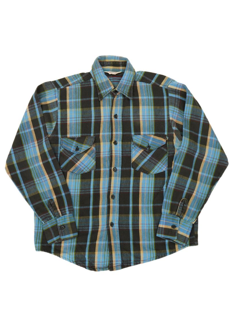 70's FROSTPROOF 好配色チェック フランネルシャツ 青黒 表記(M) USA製