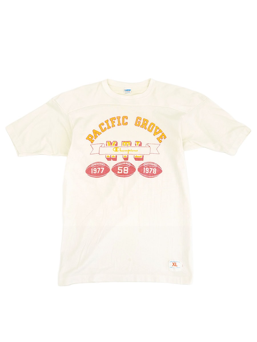 チャンピオン バータグTシャツ 染み込みプリント フットボール 70's