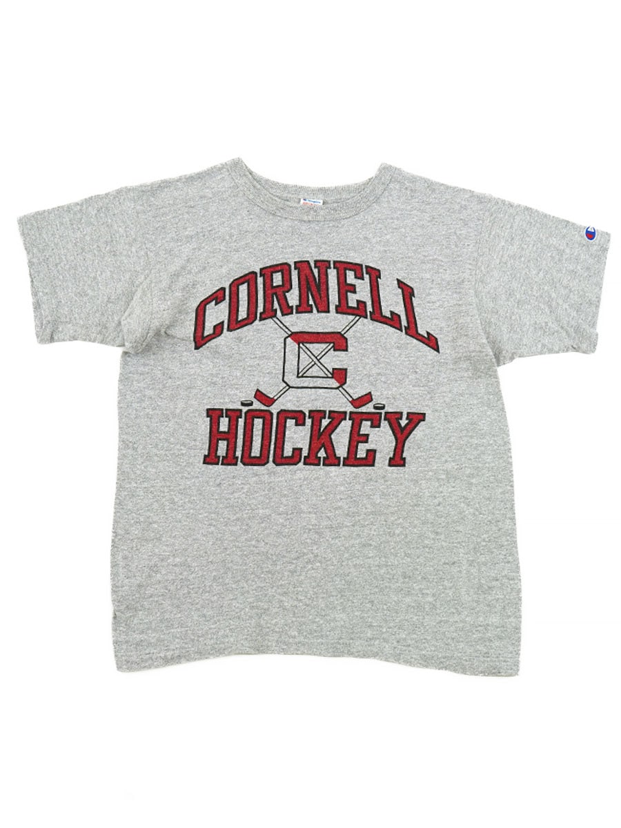 80's トリコタグ チャンピオン ''CORNELL HOCKEY'' 3段染み込み 霜降りTシャツ 表記(M)