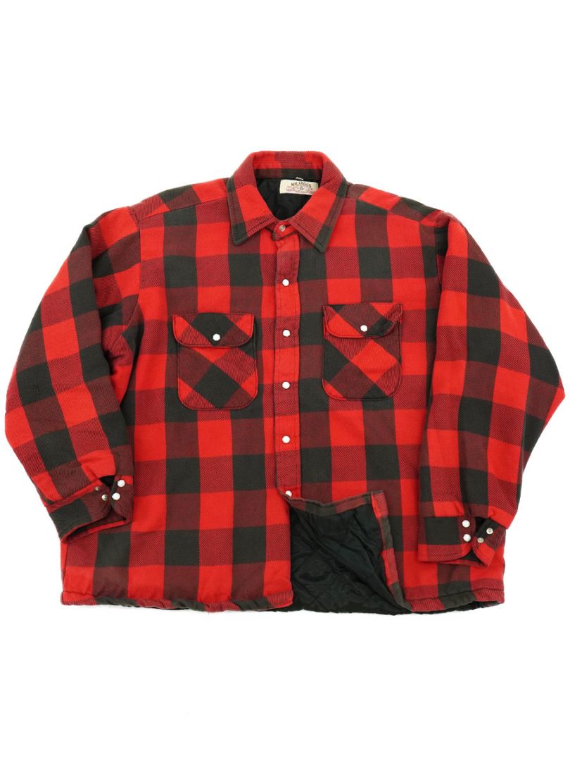 90's MR.LEGGGS 赤黒ブロックチェック キルティングライナー フランネルシャツ 表記(XL)