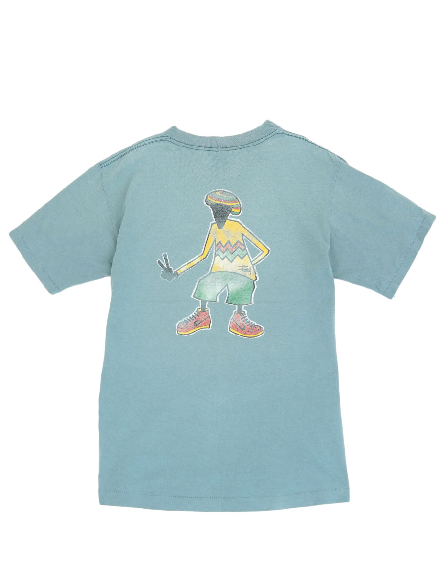 80's～ 黒タグ STUSSY ''ROOTZ ROCKIN' RYDIMZ'' ラスタ 両面プリント