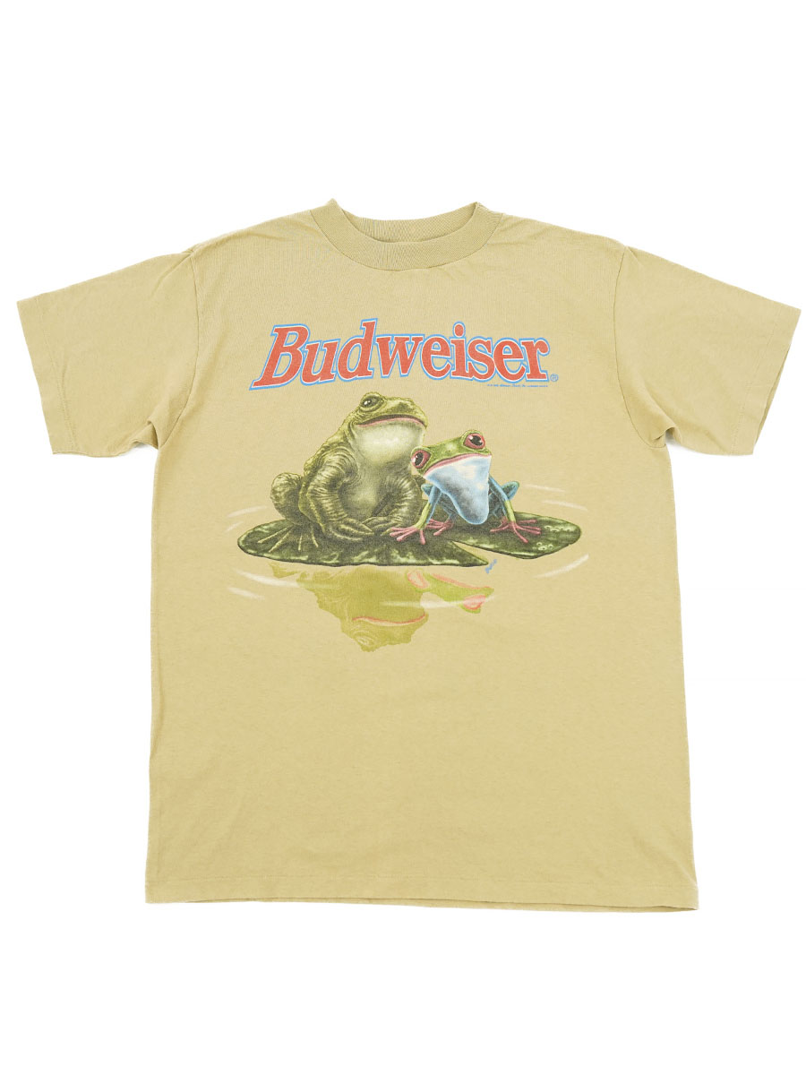 90's WILD OATS ''Budweiser'' カエル 両面プリントTシャツ ベージュ