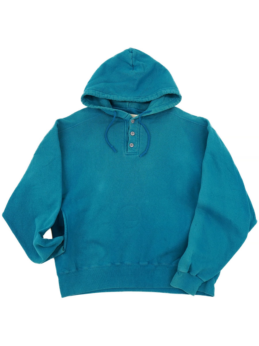 【希少/USA製】90s CANVAS ヘビーウェイト フーディー ブルー L 90's L.L.BEAN by RUSSELL ATHLETIC ハーフボタン P/O スウェット