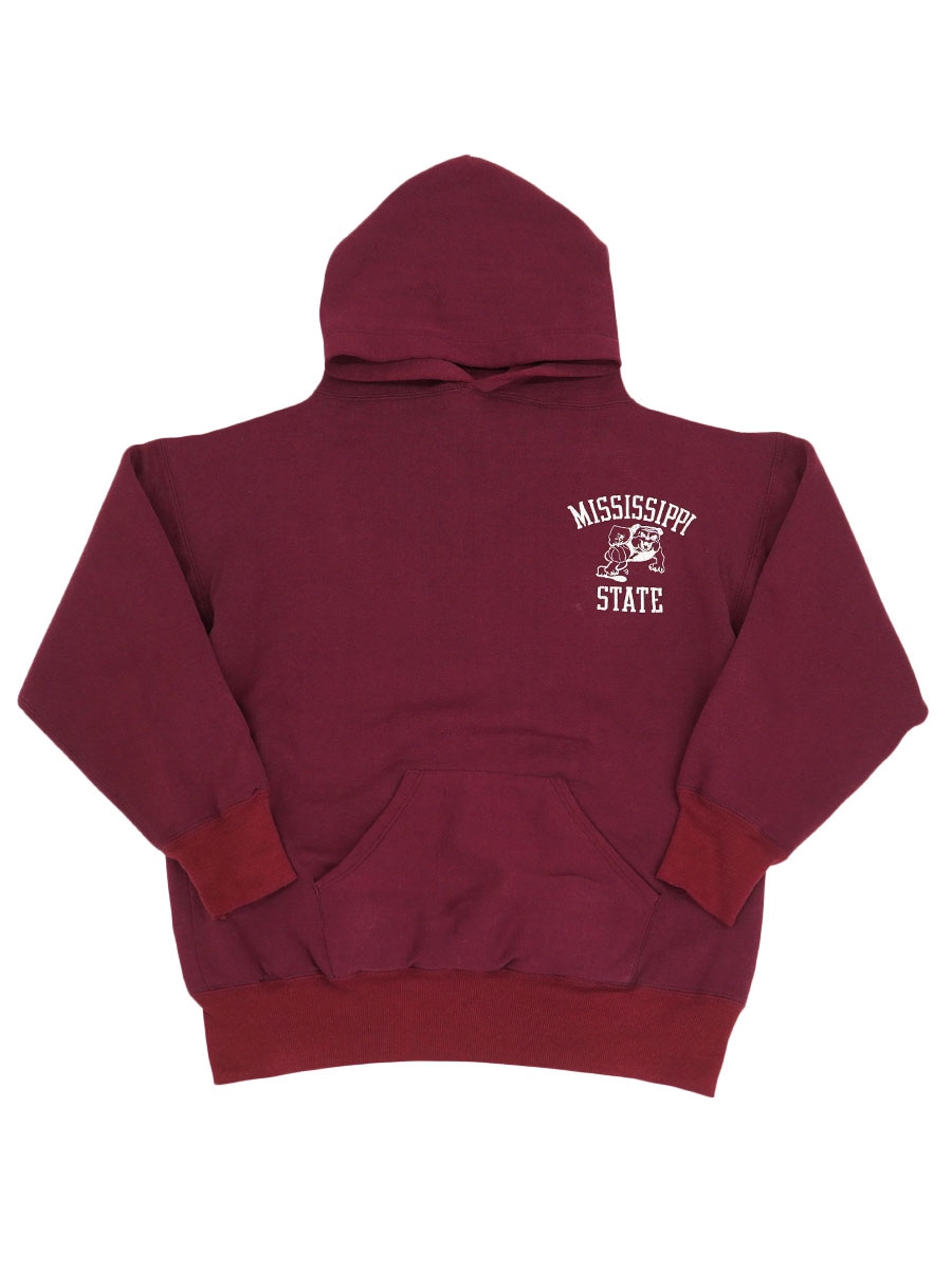 80's～ RUSSELL ''MISSISSIPPI'' 3段プリント Wフェイス スウェットパーカ ワインレッド 表記(L) 