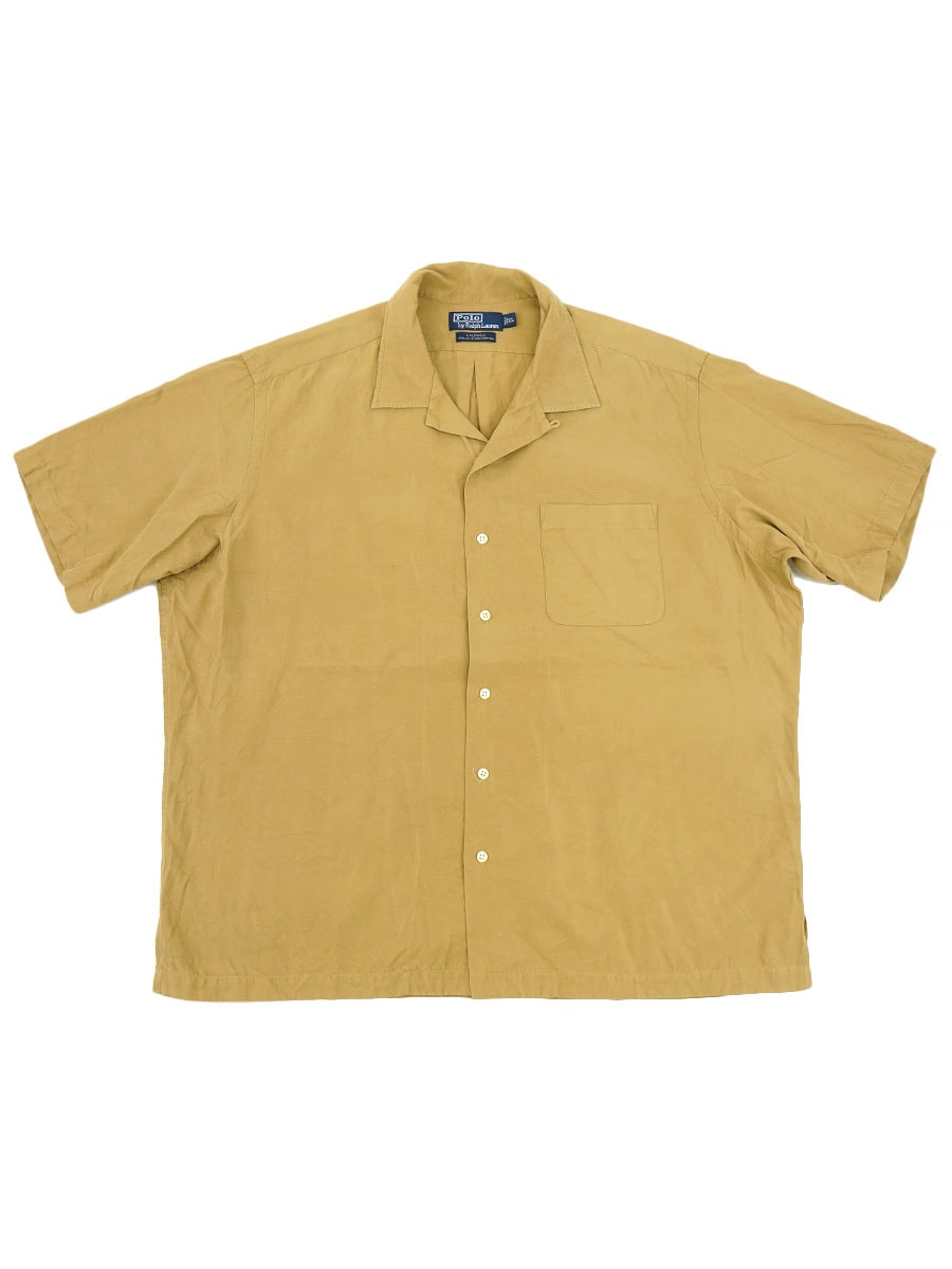 RALPH LAUREN CALDWELL SILK X COTTON LOOP COLLAR S/S SHIRT KHAKI (SIZE. X LARGE)