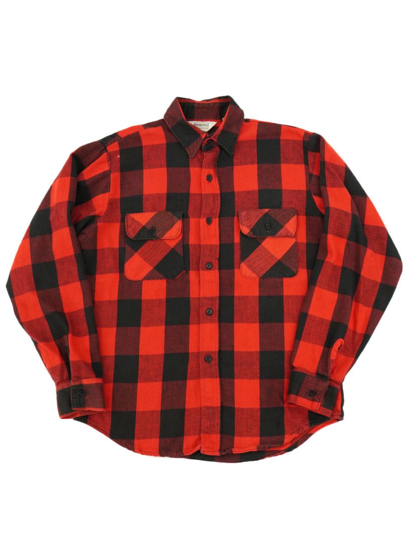 70's FIVEBROTHER 黒×赤ブロックチェック フランネルシャツ 表記(M) USA製