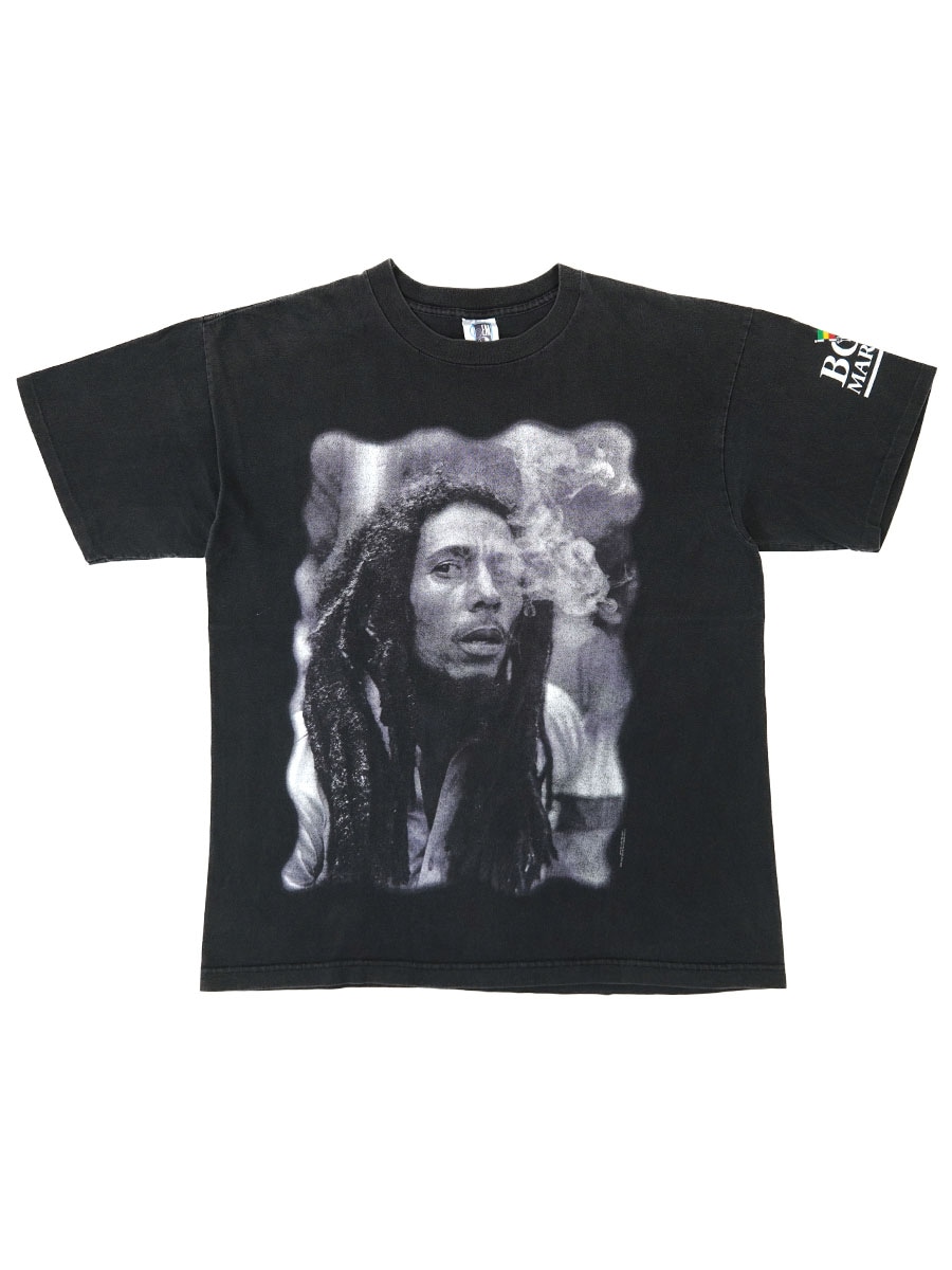 90's GEM ''BOB MARLEY'' 袖プリント Tシャツ ブラック 表記(L