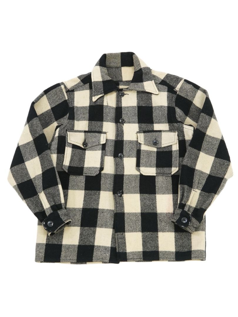 60s ウールシャツ 60's ZENITH 白黒ブロックチェック ウール CPOシャツ 実寸(SM位