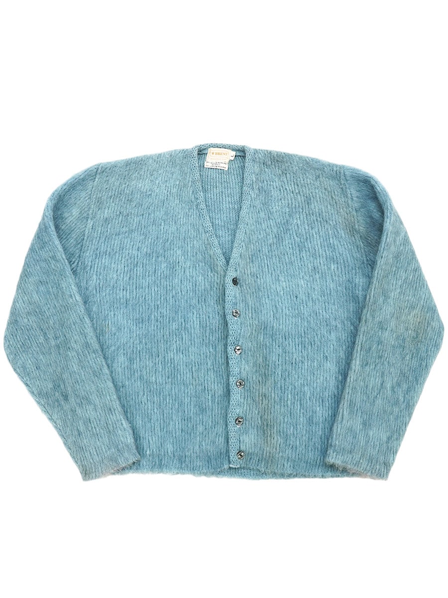 【60s】vintage モヘアカーディガン ライトブルー 水色 60's～ モヘア×ウール ニットカーディガン 無地ライトブルー