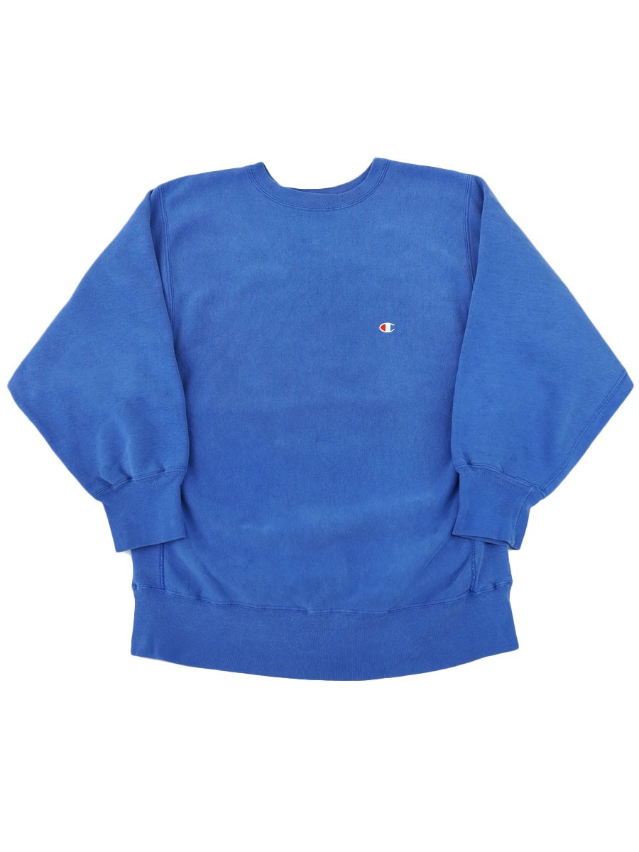 80's プリントタグ チャンピオンRW 無地 群青色 表記(XL) USA製　