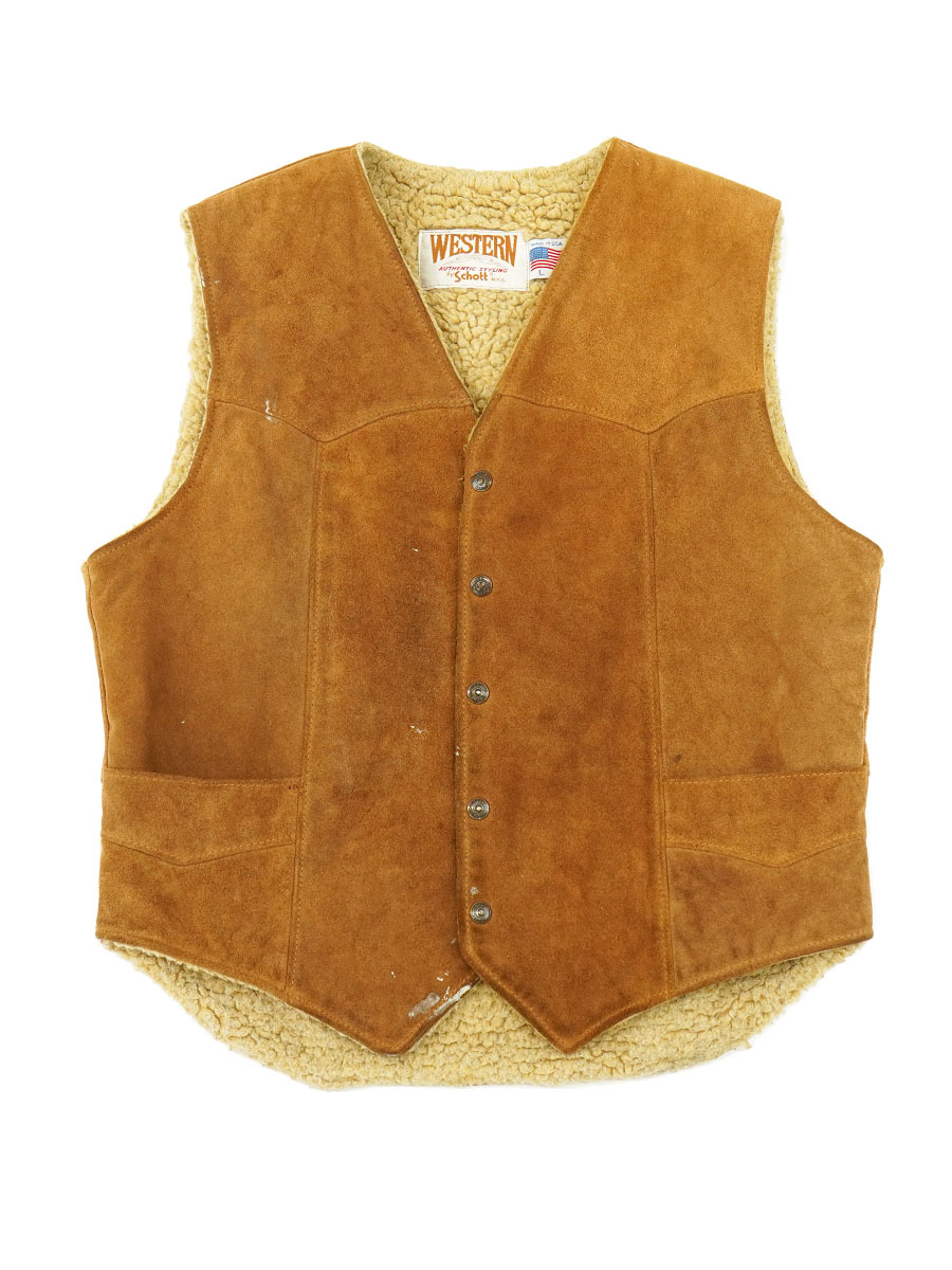 Schott 革スエードブラウンベストUSサイズM Schott スエード ベスト レザー ジレ バイカー ブラウン