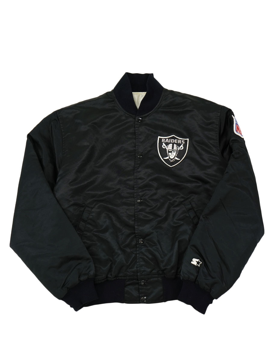 【状態良品】RAIDERS スタジャン STARTER USA製 黒 古着 80's PRO LINE BY STARTER ''RAIDERS'' サテンスタジャン 黒