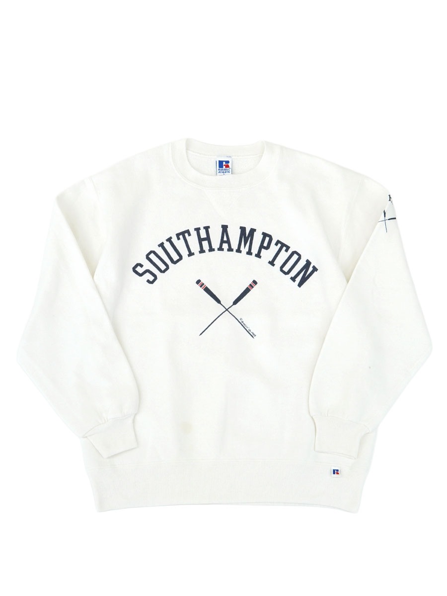 90's RUSSELL ATHLETIC ''SOUTHAMPTON''プリント 前V スウェット 白