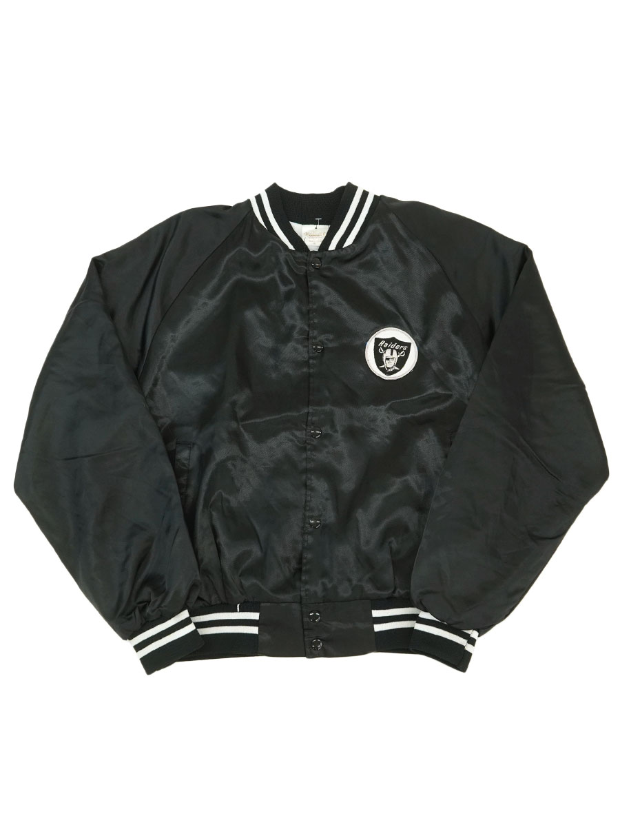 80's～ AUBURN SPORTSWEAR ''RAIDERS'' サテンスタジャン 黒 表記(XL