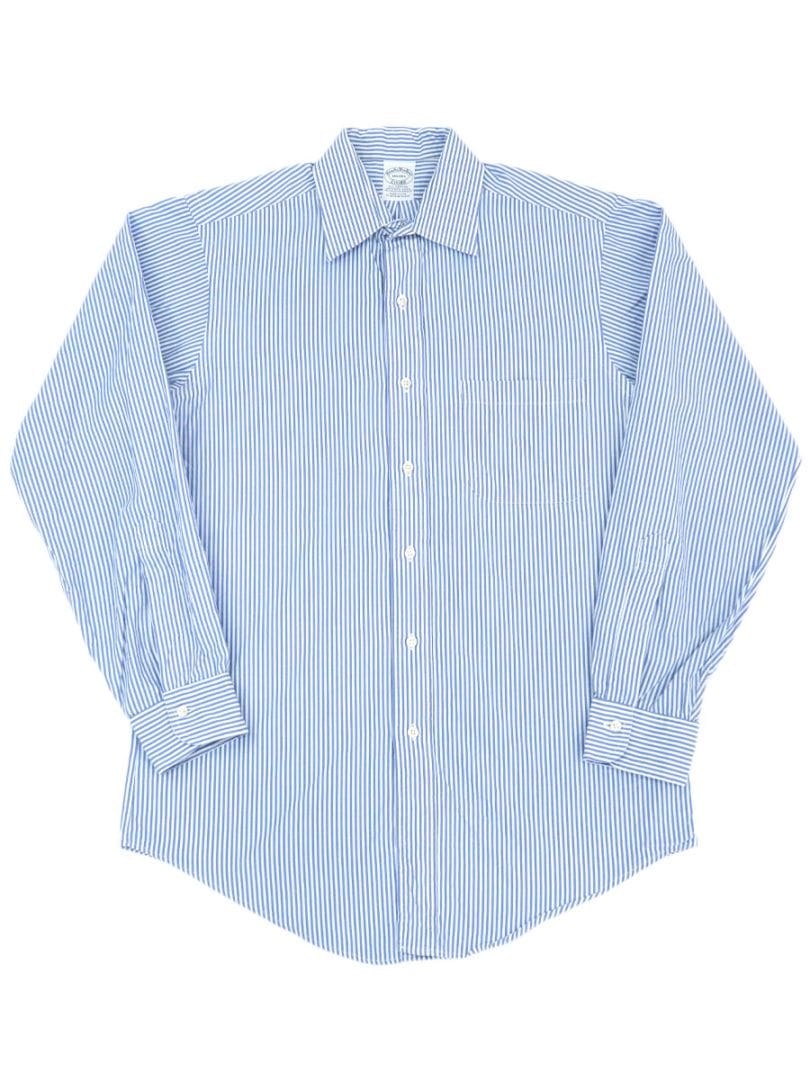 USA製 Brooks Brothers ストライプ柄 ボタンダウンシャツ 青×白 実寸