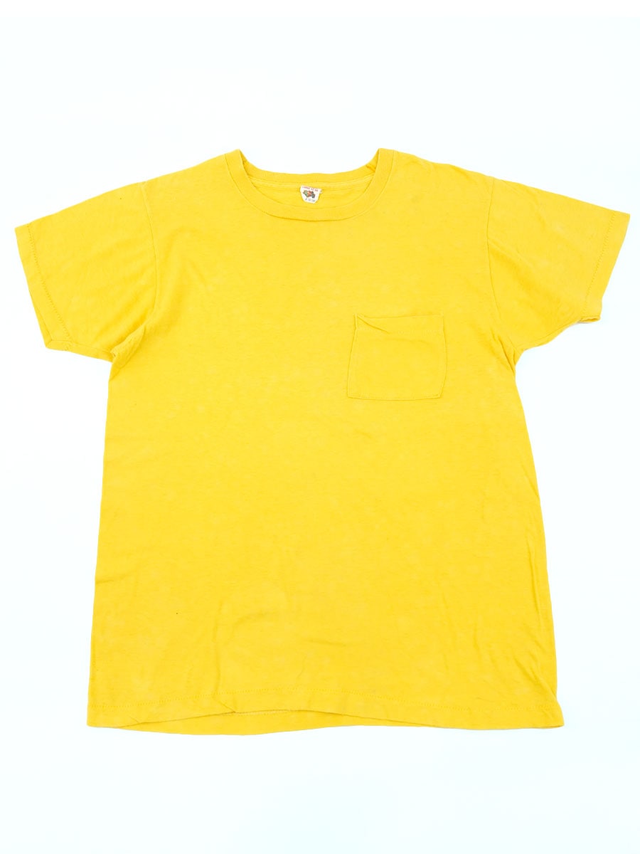70's FRUIT OF THE LOOM 無地 ALL COTTON 角ポケ Tシャツ イエロー 表記(L)　