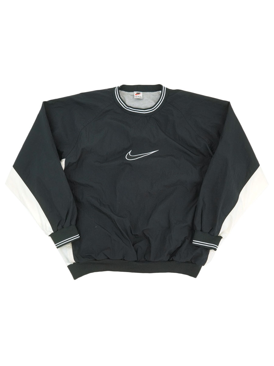 NIKE ナイロンエナメルプルオーバーシャツ 刺繍ロゴ 野球ピステ 黒 L