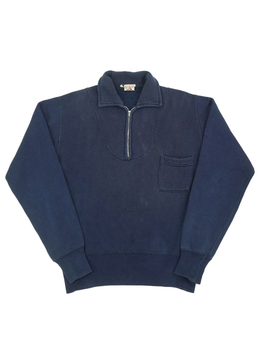 50's AKOM 無地 襟付き ハーフジップ 胸ポケスウェット ネイビー 表記